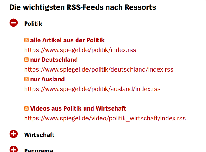Spiegel Online RSS-Feeds Beispiel